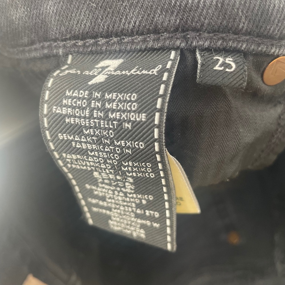 7 For All Mankind Luxe Vintage High Rise Flare Jeans Black Raw Hem Size 25 - Picture 11 of 11